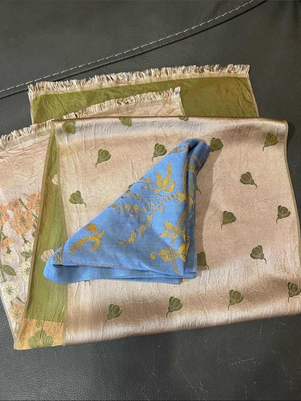 RESERVED @frenchluck Blue/Mustard Square Scarf & French Textile Runner - Picture 8 of 8